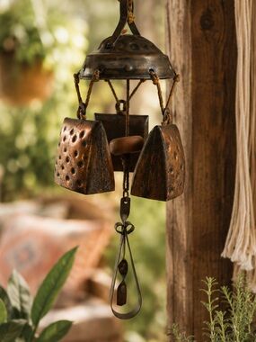 Vintage hammered copper cowbell wind chime